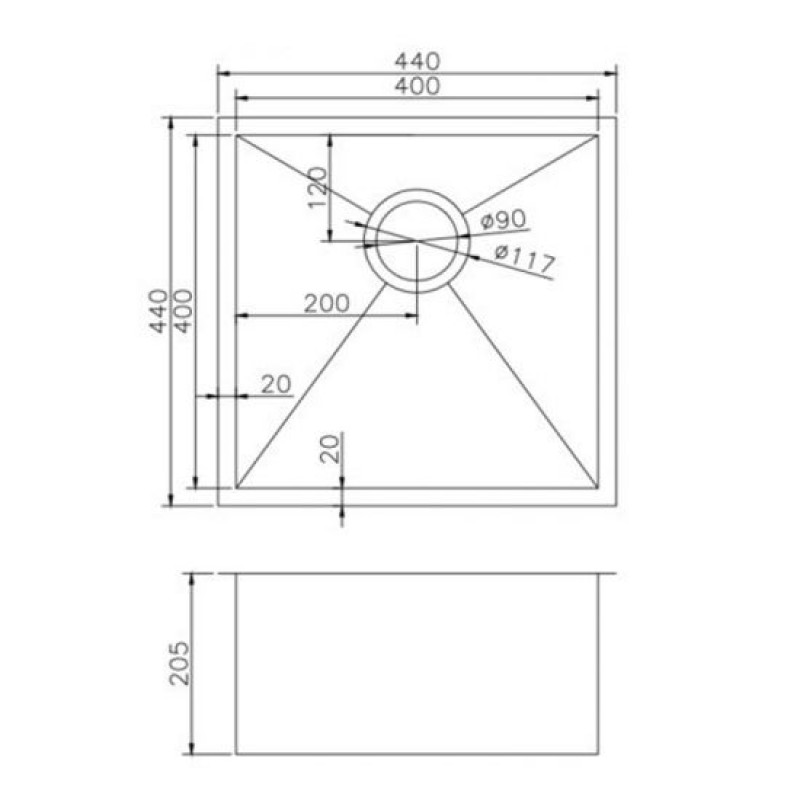 440x440x205mm Satin Stainless Steel Handmade Single Bowl Sink for Flush Mount and Undermount